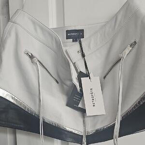 Retrofete Leather White and Black Mini Skirt